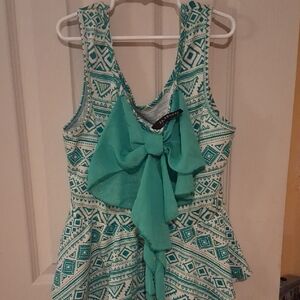 Women's Sleeveless Geometric Top - Teal